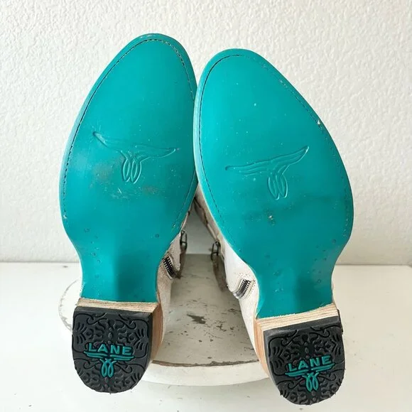 Lane MONICA Knee High Womens Cowboy Boots 6.5 White Western Cowgirl Lace Up EUC - Picture 9 of 12